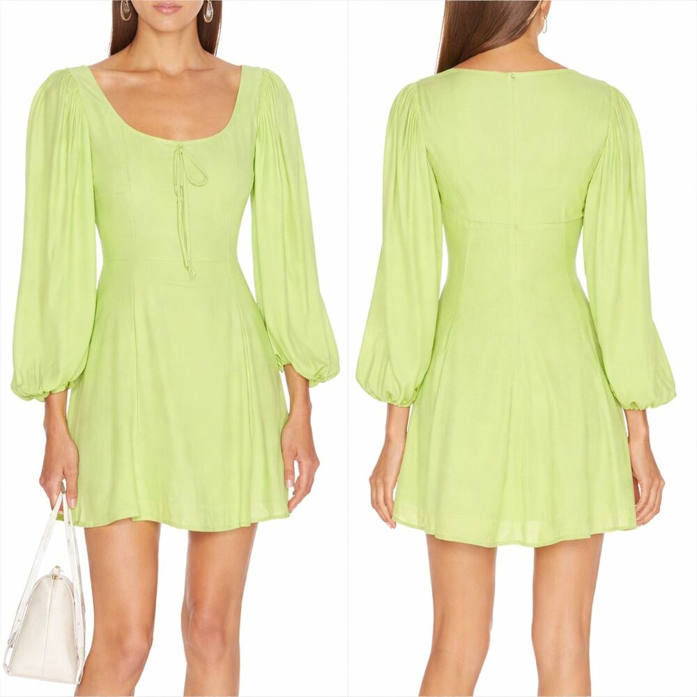 STAUD Juniper Mint Gr Balloon Sleeve Mini Dress Fairycore Whimsy Womens XS